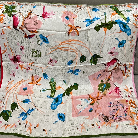 SOLD   100% Silk Scarf Large Square Floral - Picture 1 of 7